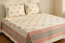 Load image into Gallery viewer, Sale now LIVE! Simmi’s Emporium Mitti Earthen Leaf Bedsheet – Hand Block Printed 100% Cotton Double Bed Set with Terracotta & Grey Motifs