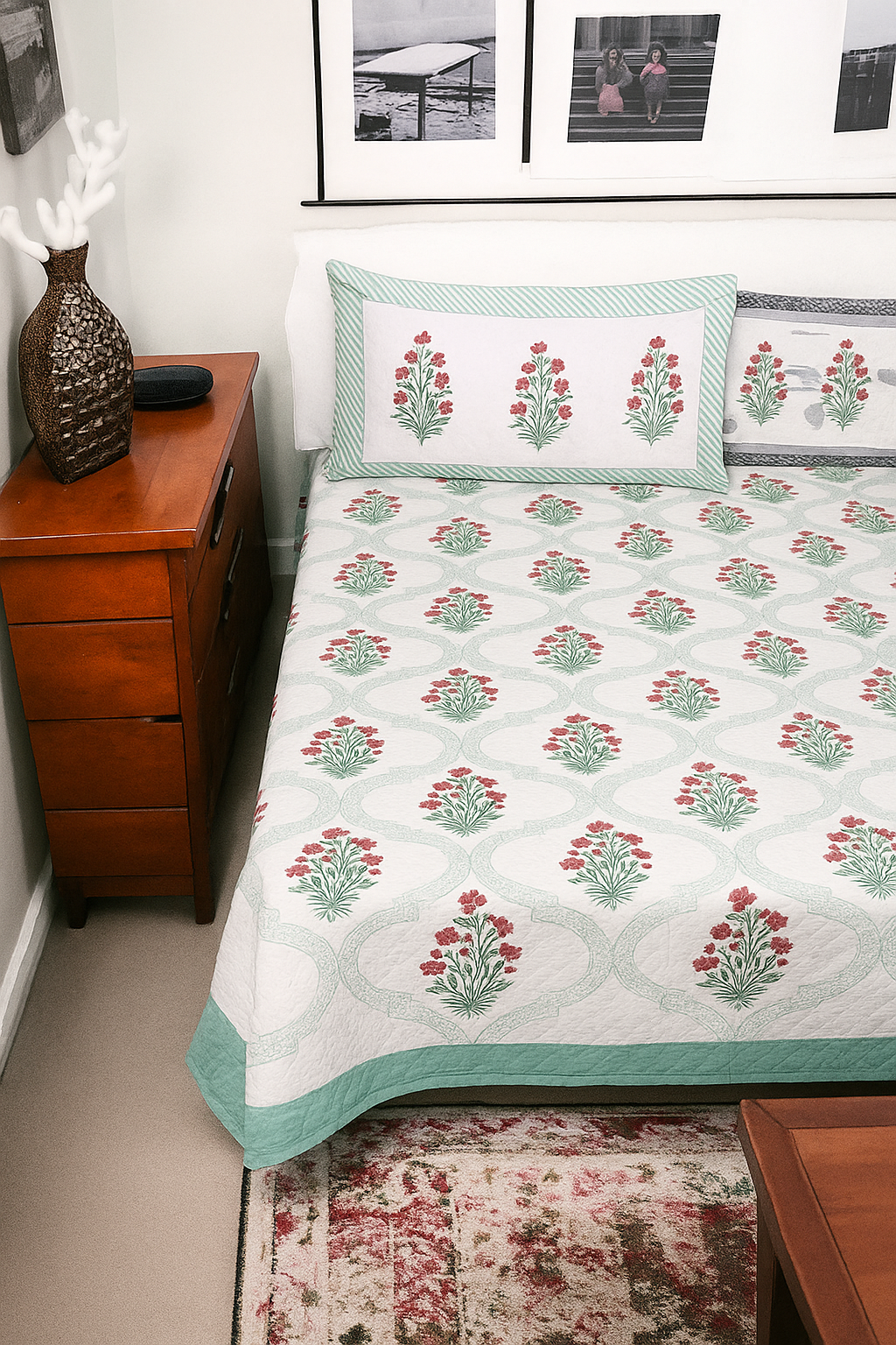 The Jaipur Garden - Pure Cotton Hand Block Print Bedsheet with Floral Motifs