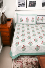 Load image into Gallery viewer, Sale now LIVE! Simmi’s Emporium the Jaipur Garden Bedsheet – Hand Block Printed 100% Cotton Double Bed Set with Floral Motifs