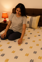 Load image into Gallery viewer, Simmi’s Emporium Vasant Leaf Bedsheet – Hand Block Printed 100% Cotton Double Bed Set with Leaf Motifs