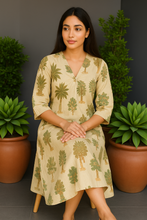 Load image into Gallery viewer, Prakriti Tropical Pure Cotton Dress – Handcrafted Breezy Summer Dress in Earthy Tones