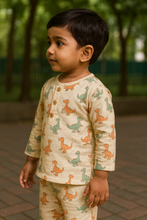 Load image into Gallery viewer, Sale now LIVE! Simmi’s Emporium Dino Dreams Kids Cotton Night Suit – Hand Block Print Sleepwear Set