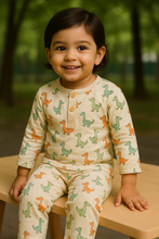 Load image into Gallery viewer, Sale now LIVE! Simmi’s Emporium Dino Dreams Kids Cotton Night Suit – Hand Block Print Sleepwear Set