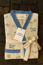 Load image into Gallery viewer, Sale now LIVE! Simmi’s Emporium Jungle Cuddles Kids Bathrobe – Hand Block Printed Cotton Waffle Weave with Animal Motifs