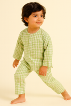 Load image into Gallery viewer, Sale now LIVE! Simi’s Emporium Green Meadow Dreams Kids Sleepwear Set – Hand Block Printed Cotton Night Suit