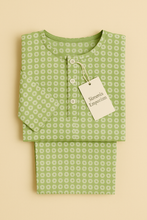 Load image into Gallery viewer, Sale now LIVE! Simi’s Emporium Green Meadow Dreams Kids Sleepwear Set – Hand Block Printed Cotton Night Suit