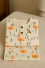 Load image into Gallery viewer, Simmi’s Emporium Tropical Dreams Kids Night Suit – Hand Block Printed Cotton Sleepwear with Flamingo Design