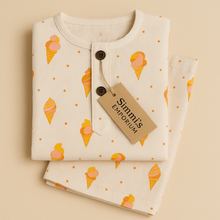 Load image into Gallery viewer, Simmi’s Emporium Sweet Slumbers Kids Night Suit – Hand Block Printed Cotton Sleepwear with Ice Cream Motifs