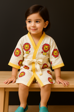 Load image into Gallery viewer, Simmi’s Emporium Cub N' Crown Kids Cotton Waffle Weave Bathrobe – Hand Block Print