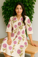 Load image into Gallery viewer, Lavender Bloom Tropical Pure Cotton Dress β Handcrafted Breezy Summer Wear in Soothing Pastel Hues