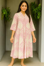 Load image into Gallery viewer, Lilac Whisper Tropical Pure Cotton Dress β Handcrafted Breezy Summer Dress in Soft Lilac Hues