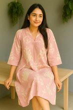 Load image into Gallery viewer, Lilac Whisper Tropical Pure Cotton Dress β Handcrafted Breezy Summer Dress in Soft Lilac Hues