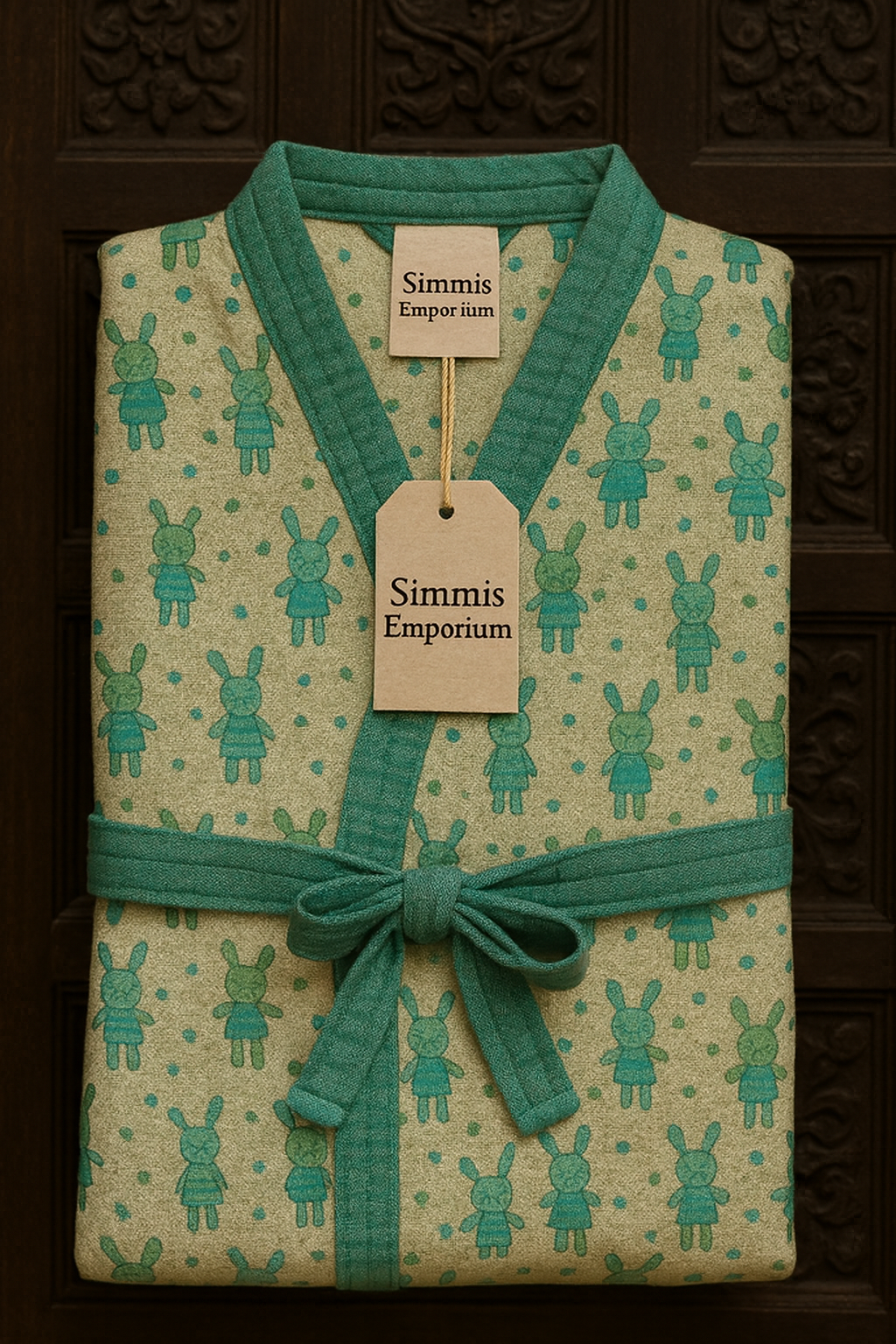 Simi’s Emporium Snuggle N' Splash Bunny Bliss Kids Bathrobe – Pure Cotton Hand Block Print, Lightweight & Cozy