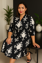 Load image into Gallery viewer, Midnight Bloom Tropical Pure Cotton Dress β Handcrafted Flowy Summer Dress in Deep Indigo Hues