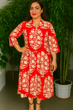 Load image into Gallery viewer, Gulnaar Tropical Pure Cotton Dress – Handcrafted Breezy Summer Dress in Vibrant Floral Hues