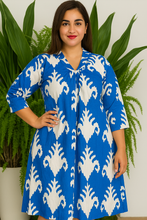 Load image into Gallery viewer, Ocean Whisper Tropical Pure Cotton Dress – Handcrafted Breezy Summer Dress in Soothing Blue Hues
