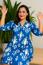 Load image into Gallery viewer, Ocean Whisper Tropical Pure Cotton Dress – Handcrafted Breezy Summer Dress in Soothing Blue Hues