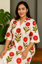 Load image into Gallery viewer, Floral Affair Tropical Pure Cotton Dress β Handcrafted Breezy Summer Dress with Vibrant Floral Print