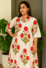 Load image into Gallery viewer, Floral Affair Tropical Pure Cotton Dress β Handcrafted Breezy Summer Dress with Vibrant Floral Print