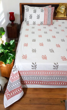 Load image into Gallery viewer, Sale now LIVE! Simmi’s Emporium Mitti Earthen Leaf Bedsheet – Hand Block Printed 100% Cotton Double Bed Set with Terracotta & Grey Motifs