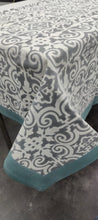 Load image into Gallery viewer, Hand Block Print Pure Cotton Grey & Teal Vintage Inspired Table Cover - 6 Seater