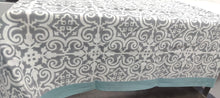 Load image into Gallery viewer, Hand Block Print Pure Cotton Grey & Teal Vintage Inspired Table Cover - 6 Seater