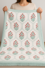 Load image into Gallery viewer, Sale now LIVE! Simmi’s Emporium the Jaipur Garden Bedsheet – Hand Block Printed 100% Cotton Double Bed Set with Floral Motifs