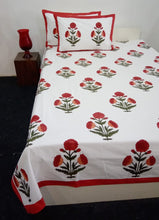 Load image into Gallery viewer, Hand Block Print Fulwari Bedsheet with Two Pillow Covers (Mughal Floral Print)