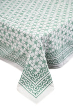 Load image into Gallery viewer, White & Green Star Pure Cotton Hand Block Print Bedsheet