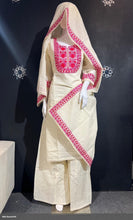 Load image into Gallery viewer, Sale now LIVE! Simmi’s Emporium Noor-e-Kashida Embroidered Sharara Set – Off-White Cotton Blend with Pink Kashida Work