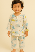Load image into Gallery viewer, Sale now LIVE! Simmi’s Emporium Little Ocean Explorer Kids Sleepwear Set – Hand Block Printed Cotton Night Suit with Sea Creatures