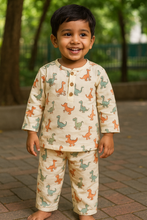 Load image into Gallery viewer, Sale now LIVE! Simmi’s Emporium Dino Dreams Kids Cotton Night Suit – Hand Block Print Sleepwear Set