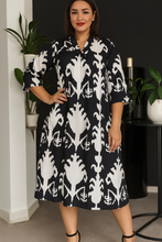 Load image into Gallery viewer, Midnight Bloom Tropical Pure Cotton Dress β Handcrafted Flowy Summer Dress in Deep Indigo Hues
