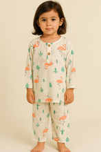 Load image into Gallery viewer, Simmi’s Emporium Tropical Dreams Kids Night Suit – Hand Block Printed Cotton Sleepwear with Flamingo Design