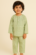 Load image into Gallery viewer, Sale now LIVE! Simi’s Emporium Green Meadow Dreams Kids Sleepwear Set – Hand Block Printed Cotton Night Suit