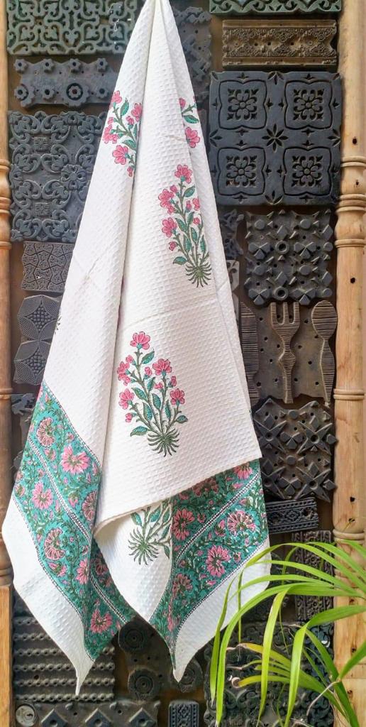 Mogra Garden Hand Block Print Pure Cotton Towel