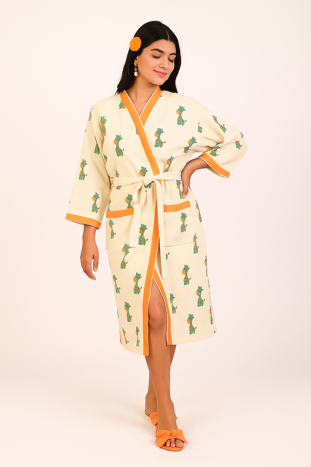 Giraffi Glam Hand Block Print Pure Cotton Bathrobe