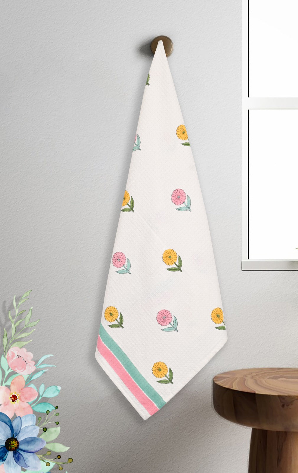 Daisy Dots Hand Block Print Pure Cotton Towel