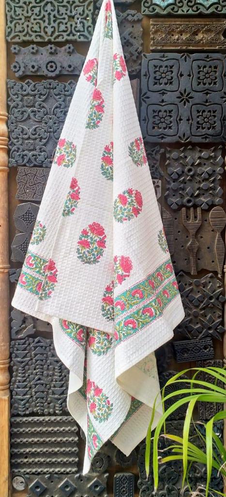 Mughal Garden Bloom Hand Block Print Pure Cotton Towel