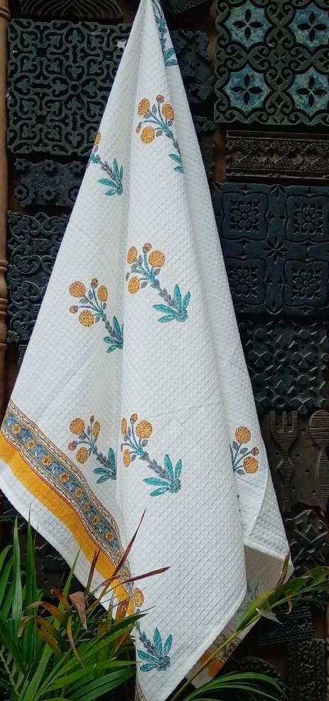 Marigold Mist Hand Block Print Pure Cotton Towel