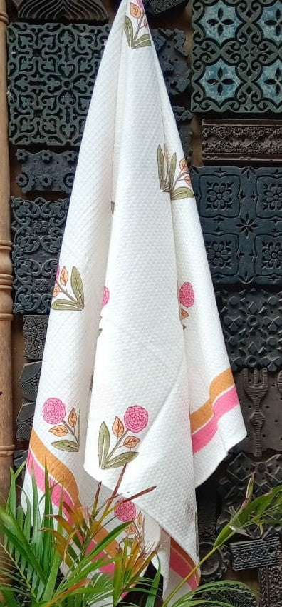 Hand Block Print Towel Floral Pink