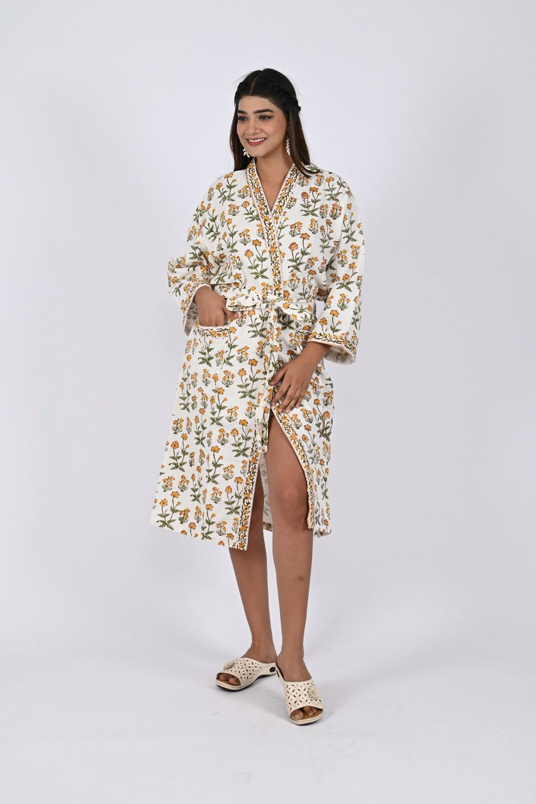 Pushpanjali Hand Block Print Pure Cotton Bathrobe