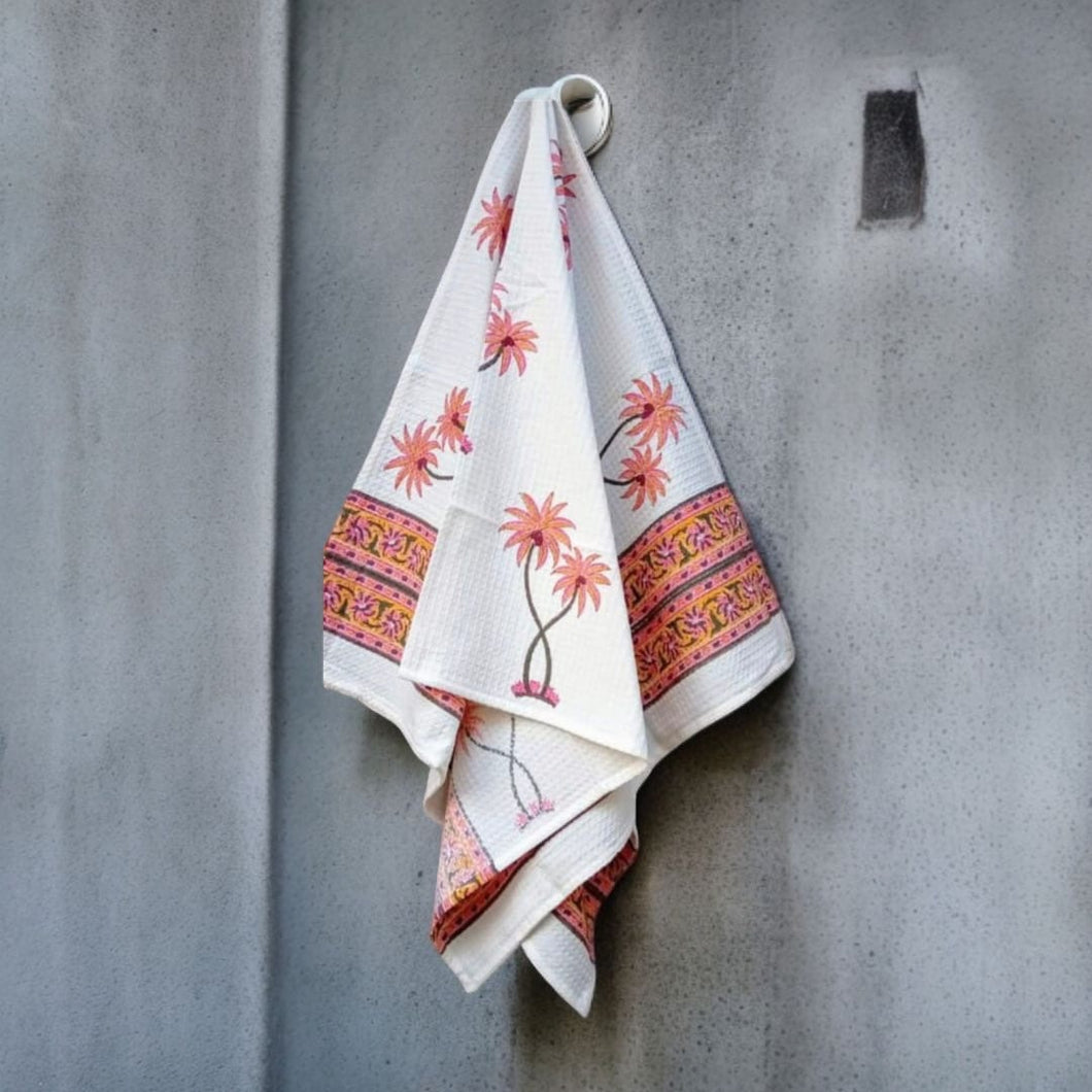 Sunset Bloom Hand Block Print Pure Cotton Towel