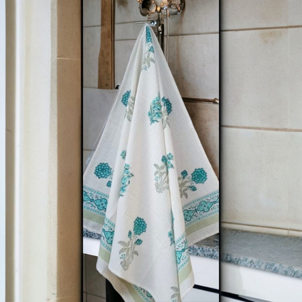 Mughal Mint Hand Block Print Pure Cotton Towel