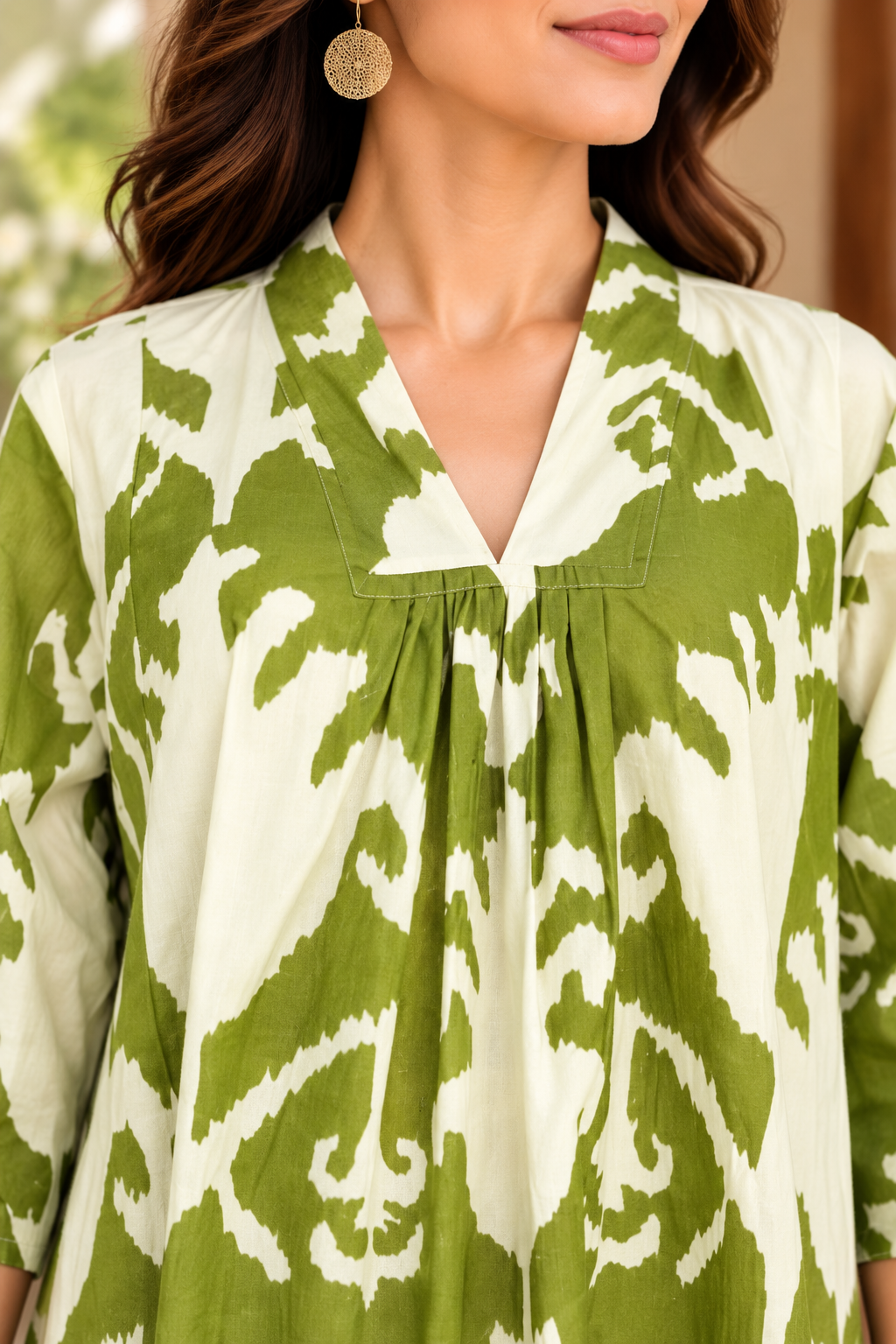 Aaranya Olive Green & Ivory Printed Dress