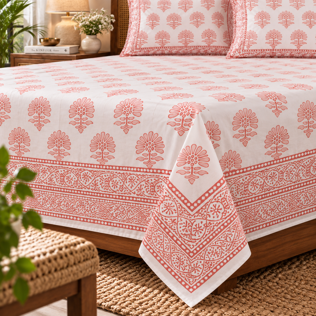 Blush Botanica- Pure Cotton Hand Block Print Bedsheet