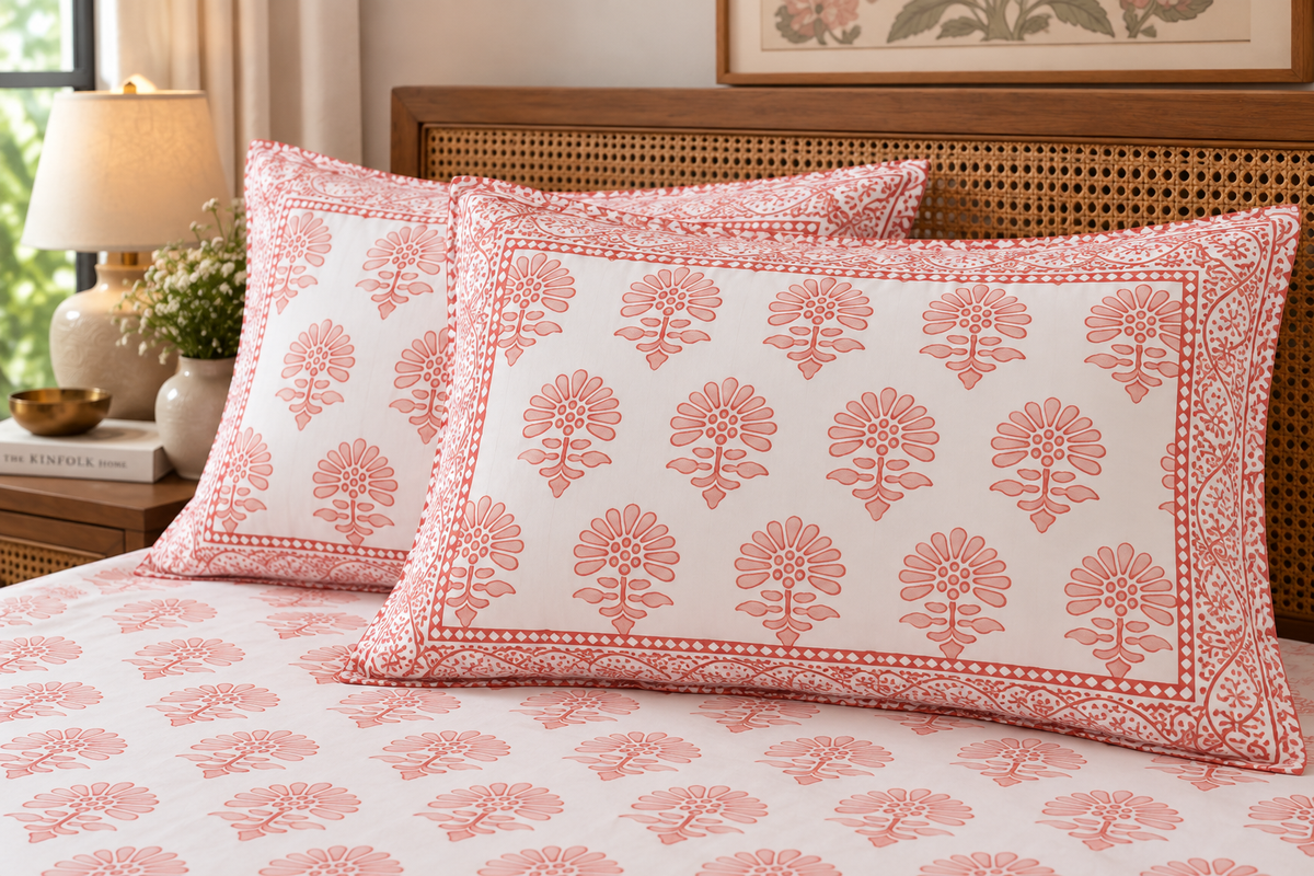 Blush Botanica- Pure Cotton Hand Block Print Bedsheet
