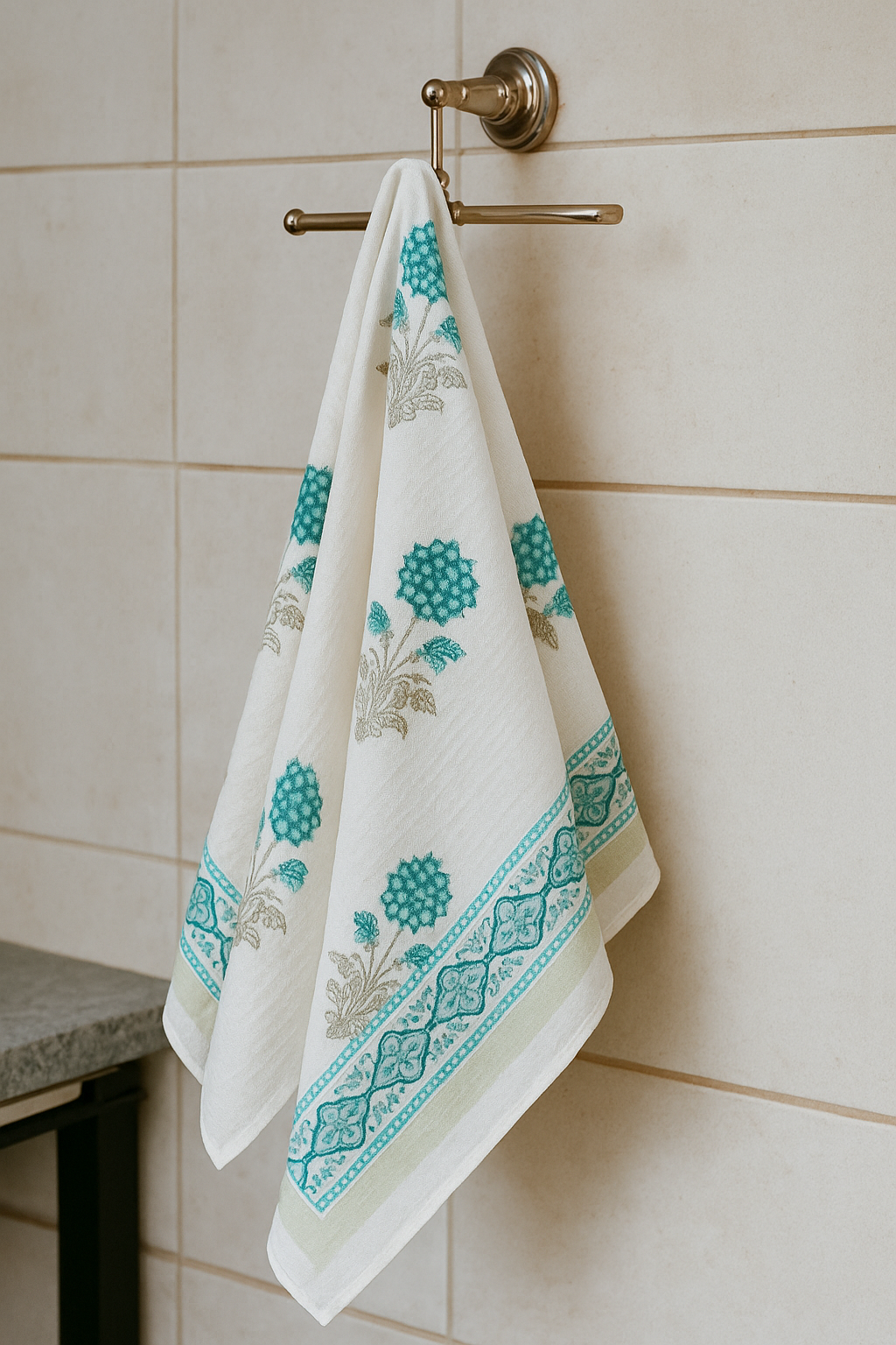 Mughal Mint Hand Block Print Pure Cotton Towel