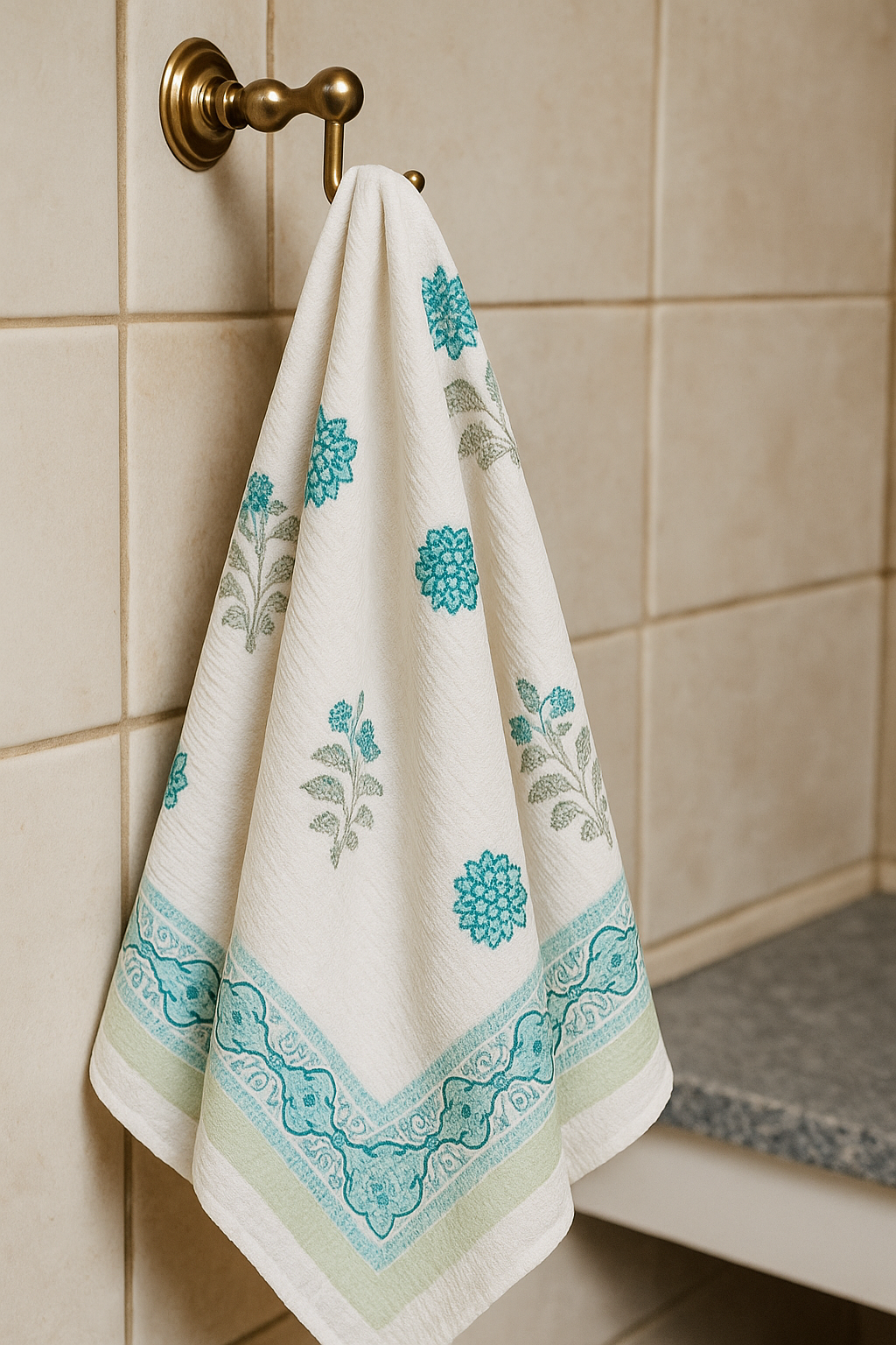 Mughal Mint Hand Block Print Pure Cotton Towel