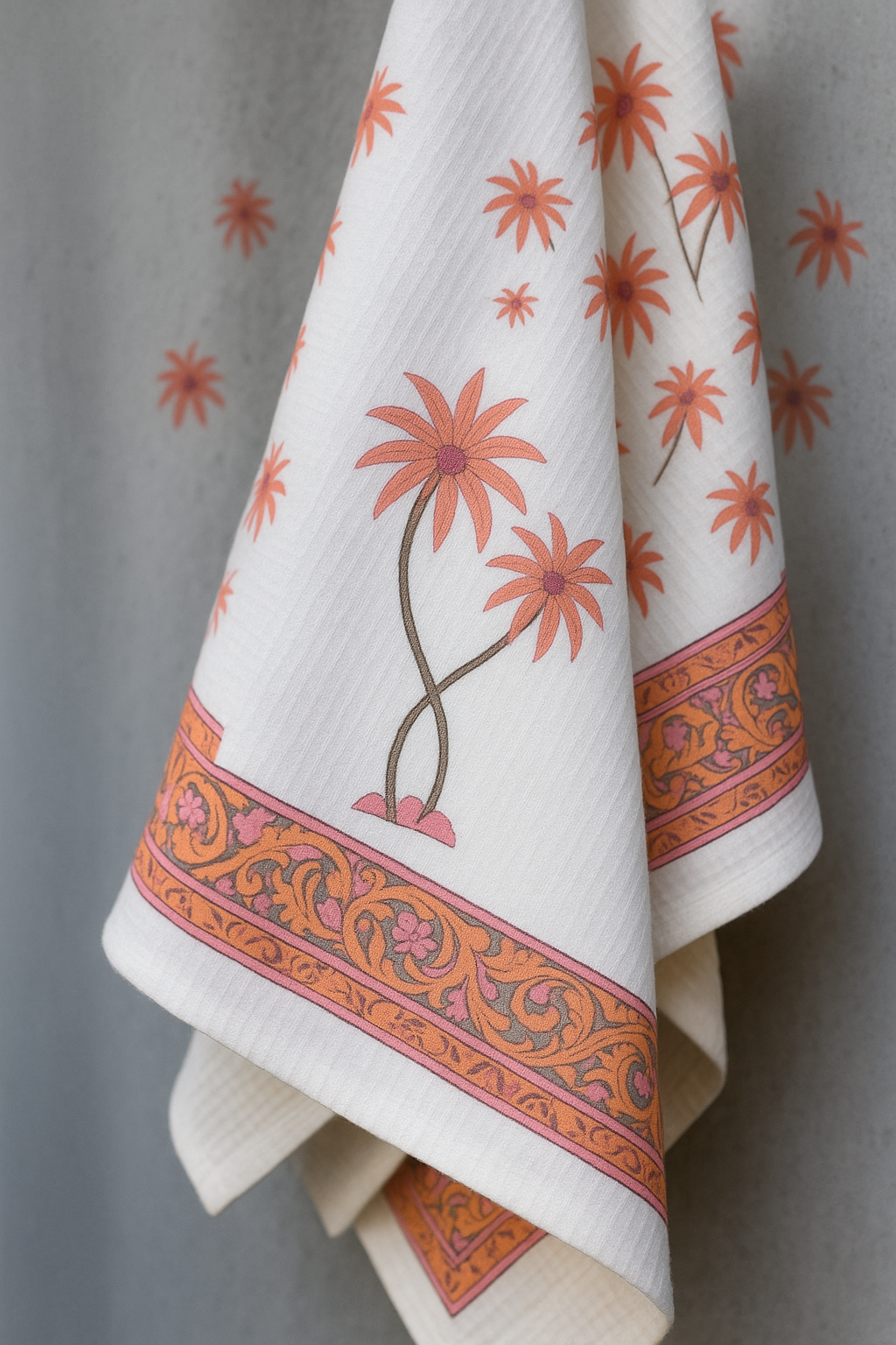 Sunset Bloom Hand Block Print Pure Cotton Towel